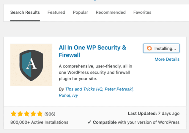 Install and Activate All In One WP Security & Firewall Plugin